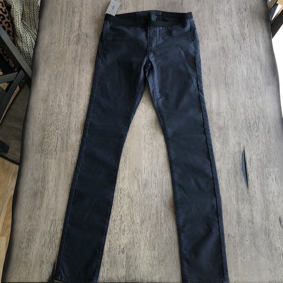Helmut Lang Wax Coated Pull On Pants Leggings Navy Mid Rise - Sz 26 - Picture 3 of 9